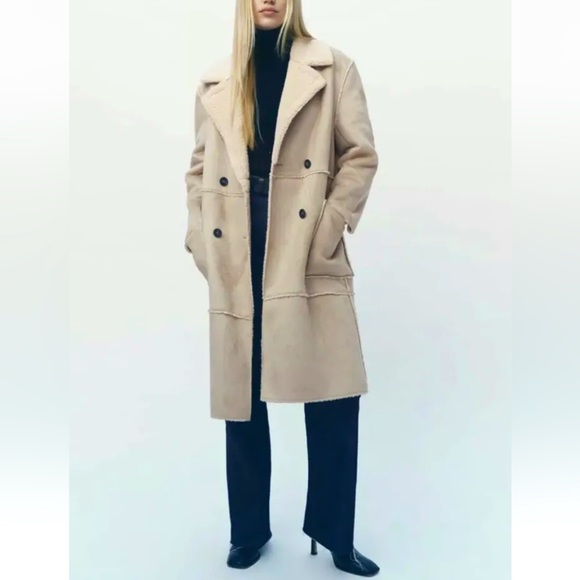 Zara Jackets & Coats Zara Womens Beige Cream Contrasting Fleece
